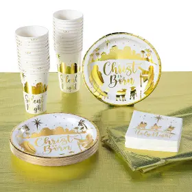 Fun Express 195130471773 Gold Nativity Tableware Kit For 24 Guests - 83 Pc