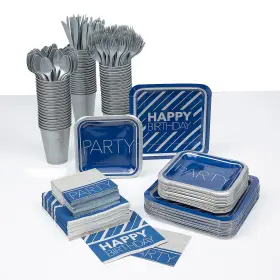 Fun Express 197640389104 Blue And Silver Birthday Party Disposable Tableware Kit Bulk 494 Piece