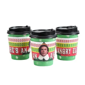 Fun Express 197640406160 Small Elf Movie Coffee Cups With Lids And Sleeves - 3 3/4 Inch 8 Oz 12 Count
