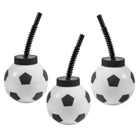 Fun Express 197640417326 Soccer Ball Reusable Plastic Cups With Lids And Straws 3 3/4 Inch 14 Oz