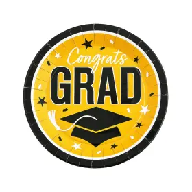 Fun Express 197640445565 Graduation Party Yellow Congrats Grad Round Paper Dinner Plates - 9 Inch