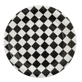 Fun Express 197640462784 Black And White Checkered Disposable Paper Dinner Plates -9 1/4 Inch 8 Counts