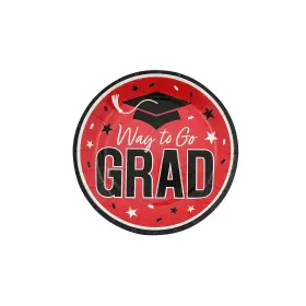 Fun Express 197640463644 Red Way To Go Grad Disposable Paper Dessert Plates - 7 1/4 Inch 25 Coun