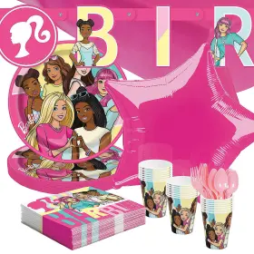 Fun Express 197640469820 Barbie And Friends Party Disposable Tableware Kit For 8 Guests 51 Pie