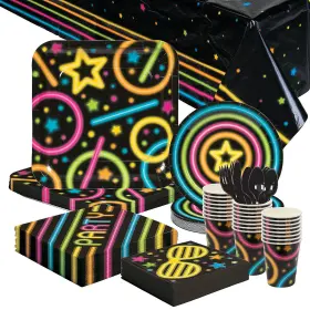 Fun Express 197640470086 Neon Glow Party Disposable Tableware Kit 114 Piece
