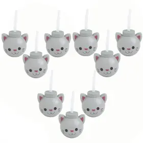 Fun Express 197640480542 Cat Reusable Bpa-free Plastic Cups With Lids And Straws 14 Oz Bulk 48