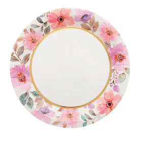 Fun Express 197640486032 Floral Round Disposable Paper Dinner Plates - 9 1/4 Inch 8 Counts