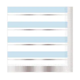 Fun Express 197640510027 Metallic Silver And Blue Striped Luncheon Napkins - 6 1/2 Inch 16 Count