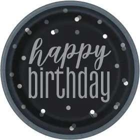 Fun Express 197640551020 Glitz Party Disposable Black Dinner Plates With Silver Dots 9 Inch - 8 Counts
