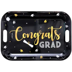 Fun Express 197640559408 Black Congrats Grad Tray With Handles 14 Inch X 19 1/2