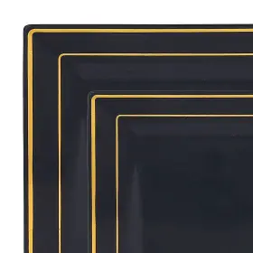 Fun Express 710859371205 Black With Gold Square Edge Rim Plastic Dinnerware Value Set 120 Dinner Plates