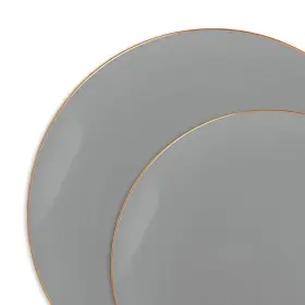 Fun Express 710859372387 Gray With Gold Organic Round Disposable Plastic Dinnerware Value Set 120 Dinner