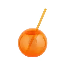 Fun Express 886102012963 Orange Round Reusable Plastic Cups With Lids And Straws - 15 Oz 25 Co