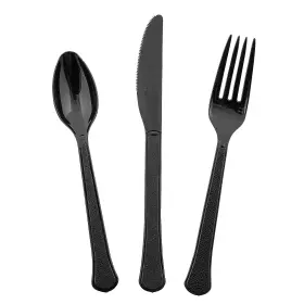 Fun Express 886102589229 Heavy Duty Black Plastic Cutlery Set Bulk 200 Ct
