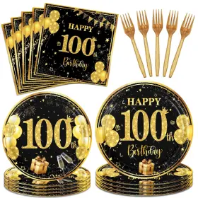 1924 Funhax 717018852902 96pcs 100th Birthday Decorations Black Gold Back In Party Supplies Vinta