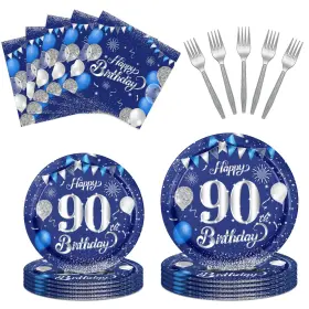 Funhax 767552206594 96 Pcs 90th Birthday Decorations For Men Theme Party Tableware