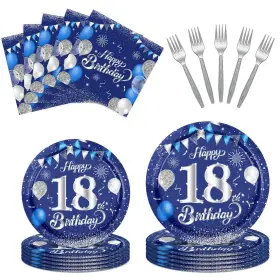Theme18year Funhax 767552206679 96pcs 18th Birthday Decorations For Boys Navy Blue Silver Old Bir