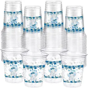 Huq-funnymoom-1480 Funnymoom 60 Pack Blue Elephant Baby Shower Cups Its A Boy 12 Oz Disposable