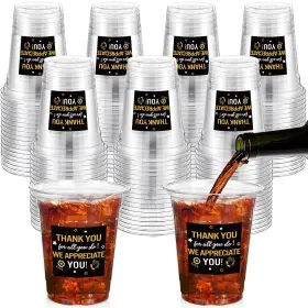Huq-funnymoom-2702 Funnymoom 60 Pack Appreciate Cups 12 Oz Black Gold Disposable Clear Plastic Thank You F