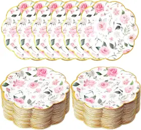 Huq-funnymoom-3120 Funnymoom 100 Pcs Pretty Floral Paper Plates 7 Inches Flower Decorative
