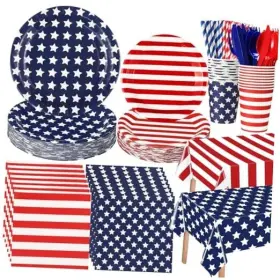 Huq-funnymoom-4236 Funnymoom Pcs Patriotic American Flag Party Decorations Tablecloth Plate Napkin Cup 218