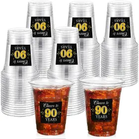 Huq-funnymoom-4714 Funnymoom 60 Pack 90th Birthday Cup 12 Oz Cheers To 90 Years Disposable Clear Plastic C