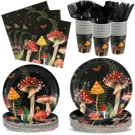 Huq-funnymoom-5542 Funnymoom 175 Pcs Mushroom Party Supplies Plates And Napkins Tableware Set Disposable D