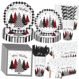Huq-funnymoom-6279 Funnymoom 452 Pcs Party Supplies For 50 Black Buffalo And White Christmas Tree