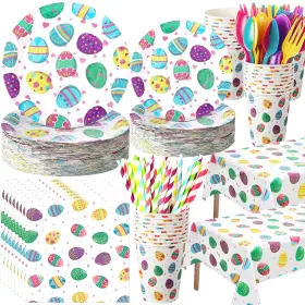 Huq-funnymoom-7223 Funnymoom 452 Pcs Easter Party Supplies For 50 Colorful Egg Paper Plates Napk Inch