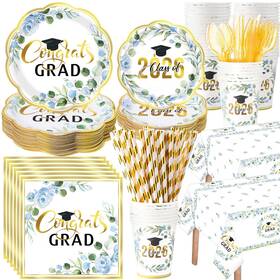 Funnymoom Huq-funnymoom-7725 452 Pcs Class Of 2026 Blue Floral Graduation Decoration Party Supply