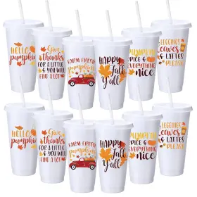 Huq1279 Funnymoom 24 Pcs Fall Thanksgiving Plastic Cups With Lid And Straw 24oz Reusable Thanks