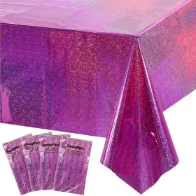 Funnypars 445002986908 4 Pack Iridescence Plastic Tablecloths Shiny Disposable Laser Rectangl