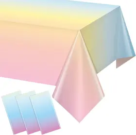 Funnypars 445020168171 3 Pack Pastel Rainbow Plastic Tablecloth Party Decorations Disposable Ta