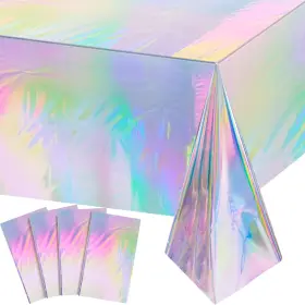 Funnypars 744759569721 4 Pack Iridescent Plastic Tablecloths Shiny Disposable Laser Rectangle