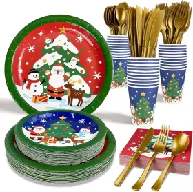 Funpak 744110053609 Christmas Paper Plates Disposable With Napkins Cups And Cutlery 50 Serves Santa Dinn