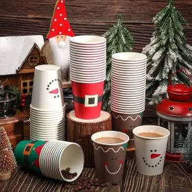 Funtery 726084847903 100 Pieces Christmas Paper Cups Xmas Disposable Coffee Snowflake Santa Elf