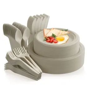 Fuyit 736140890804 250pcs Disposable Paper Plates Set With Cutlery Compostable Biodegradable Ecofri