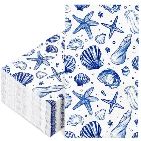 F0097 Fysuimu 100pcs Ocean Guest Napkins Blue Seashell Starfish Disposable Paper Summe