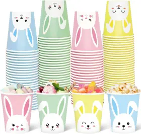 F0690 Fysuimu 100pcs Easter Paper Cups Colorful Bunny Disposable Spring Multicolor