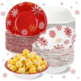 F4106 Fysuimu 100 Pcs Winter Paper Bowls Christmas Red White Snowflake Party Snack Bowl Dis