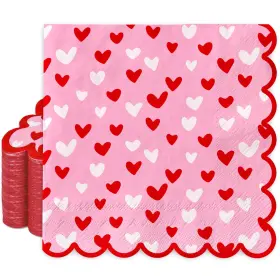 F4132 Fysuimu 100 Pcs Valentines Day Paper Napkin Scalloped Disposable Luncheon Napkins Pink