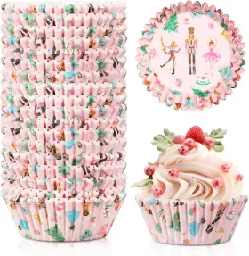F4223 Fysuimu 300pcs Christmas Cupcake Liners Xmas Pink Nutcracker Paper 2 X 1.2 Inch