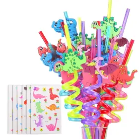 Zr-00036 Fzr Legend 24 Reusable Dinosaur Drinking Plastic Straws 6 Pink