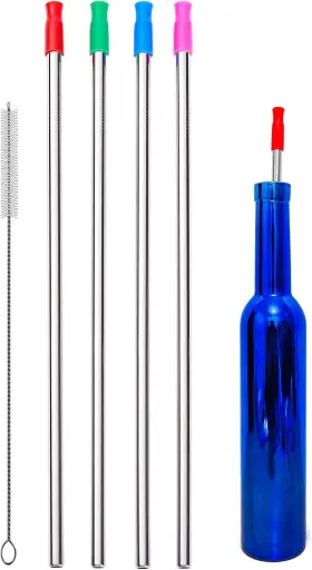 Gadgetnova 705353557088 4 Pieces 14 Inch Extra Long 0.32 Big Wide Reusable Stainless Steel Metal Straws Wit