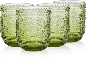 Drinkingcup-04 Galssmagic Vintage Textured Sage Green Drinking Glasses Set Of 4 12 Large Green-4pack