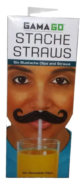 La1114 Gama Go Gama-go Stache / Mustache Reusable Straws - Set Of 6 New In Package