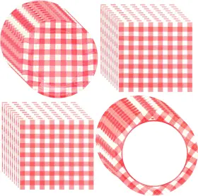 Gandeer 696577813527 400 Red Gingham Party Supplies Including 100 9 Inch Plates 7 Plate And