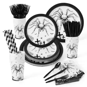 Garveehome 198723062150 215 Pcs Halloween Plates And Napkins Set Serve 25 Spider Skeleton