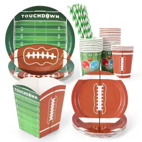 Garveehome 198723062167 125 Pcs Football Plates And Napkins Set Serve 25 Disposable Tablewa