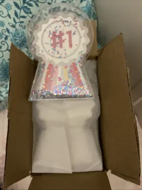 Garven 721756173083 3d Shaker Ribbon Trophy #1 Birthday Glitter 1st Place Teacher Prize Box Of 4
